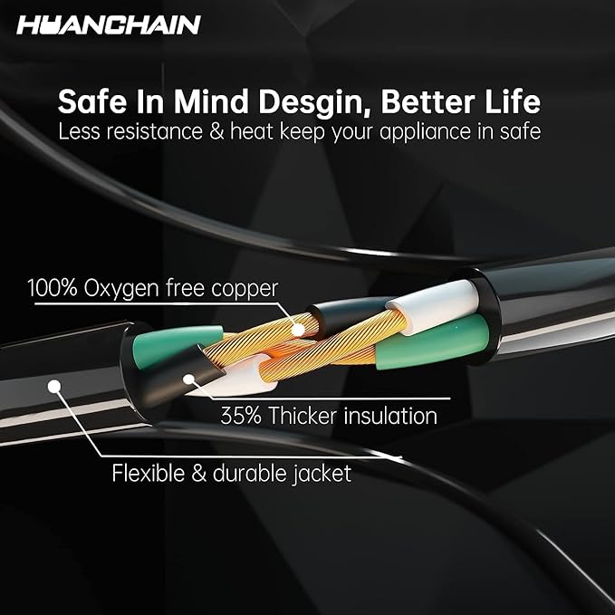 HUANCHAIN Black Outdoor Extension Cord 50 ft Waterproof, Indoor 16/3 Gauge - Image 3