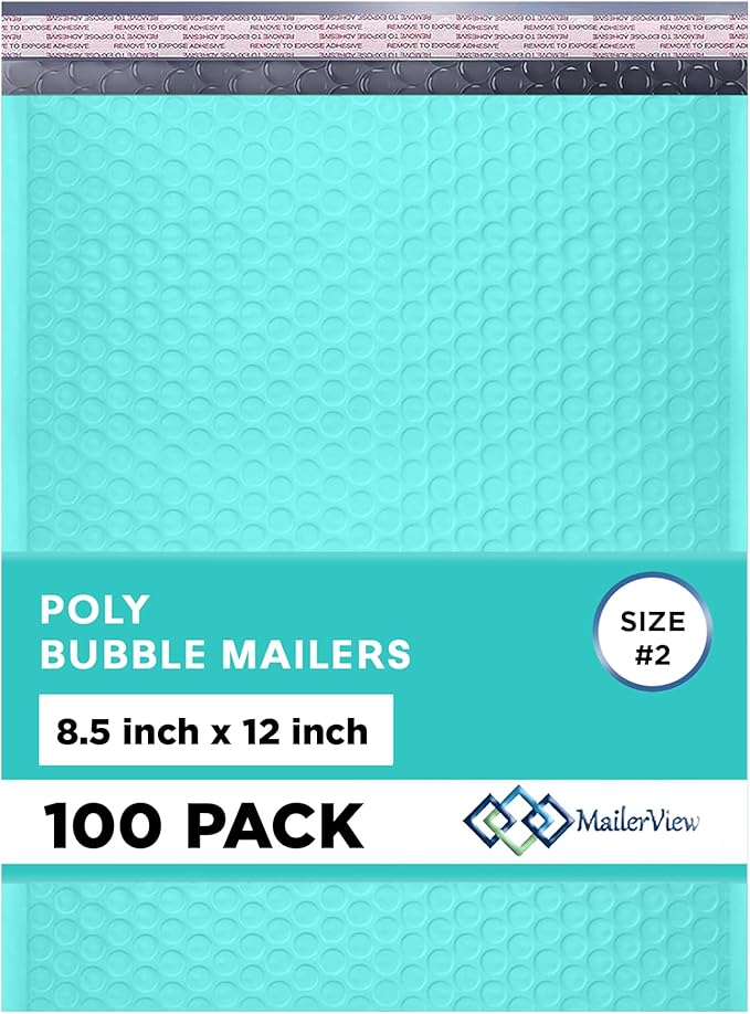 Teal Poly Bubble Mailers 8.5x12 inch #2 | Self Seal Padded Envelopes | by MAILERVIEW