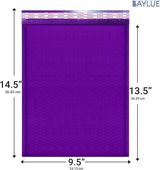 Purple 9.5x14.5 Inch Poly Bubble Mailers #4 | Self Seal Large Padded Envelopes - Image 2