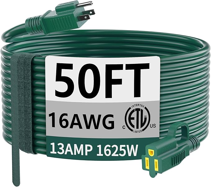HUANCHAIN Indoor Outdoor Green Extension Cord 50 ft Waterproof, 16/3 Gauge by huanchain