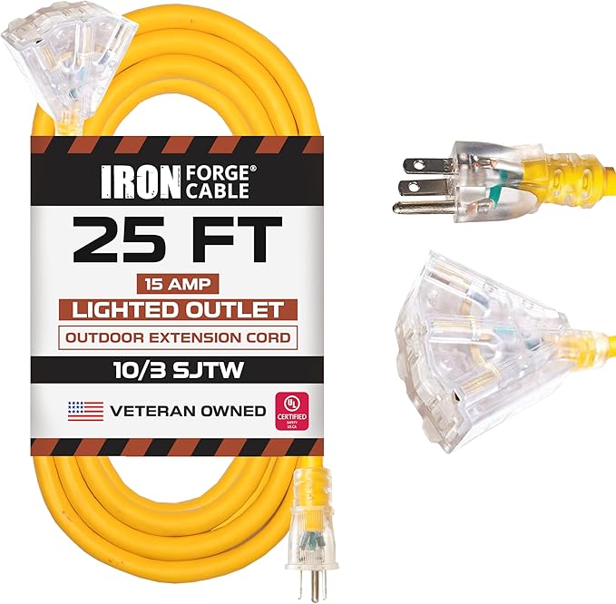 Iron Forge Cable 10 Gauge 25ft Lighted Outdoor Heavy Duty Extension Cord - 15 by IronForgeCable