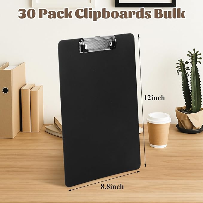 MIVIDE 30 Pack Black Clipboards, Plastic Office Clipboard 12 x 8.7 Inch Size - Image 2