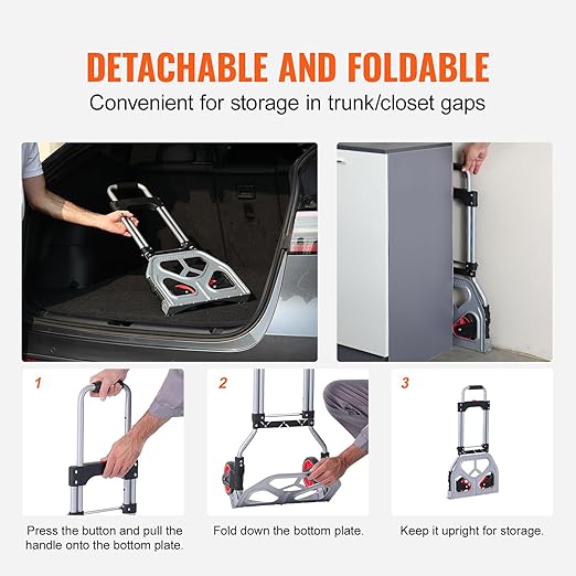 VEVOR Folding Hand Truck, 80 kg Load Capacity, Aluminum Portable Cart, - Image 7