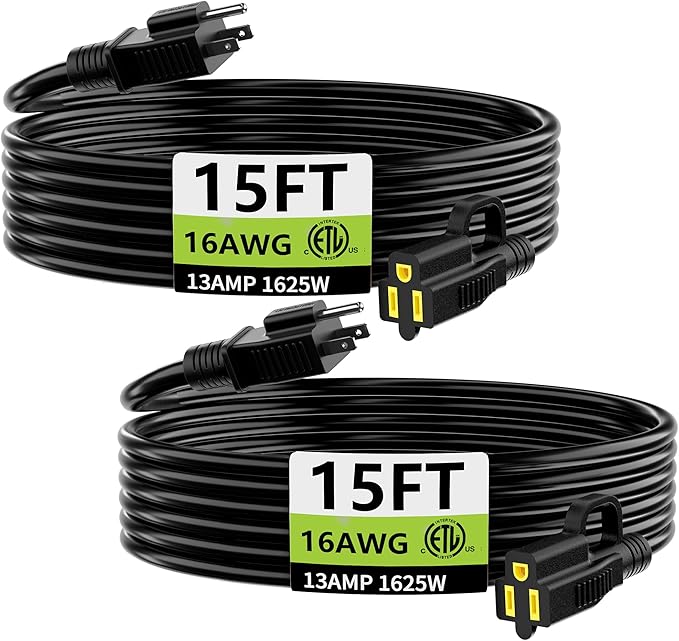 HUANCHAIN Indoor Outdoor Black Extension Cord 15 ft Waterproof, 16/3 Gauge by huanchain