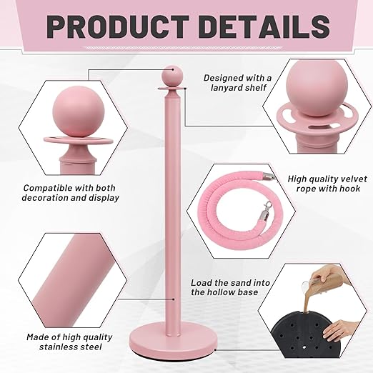 Ferraycle 4 Pcs Stainless Steel Stanchions Post Queue 38 Inch, 5 ft Velvet - Image 5
