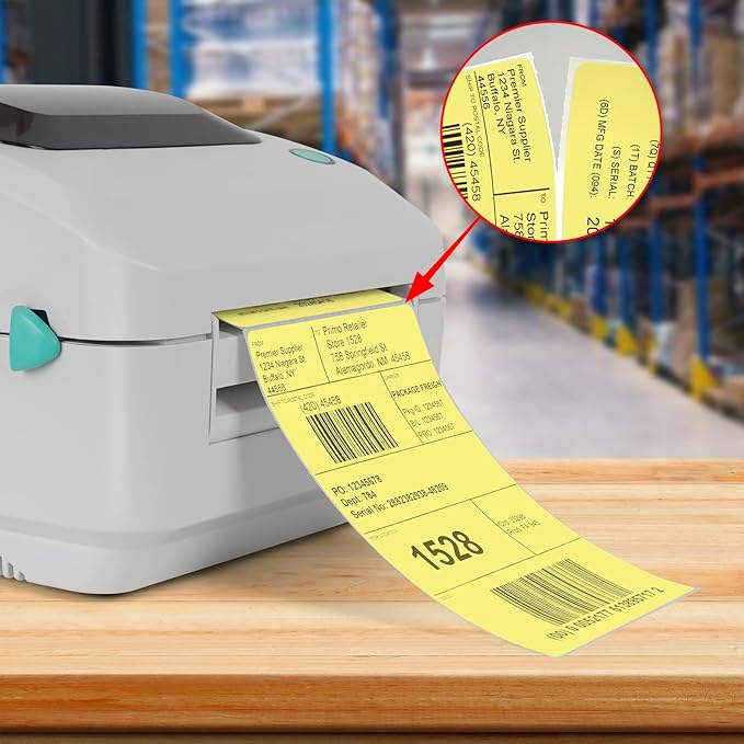 Yellow Direct Thermal Labels 4 × 6 Inch Vinyl Self-Adhesive Fanfold Shipping - Image 2