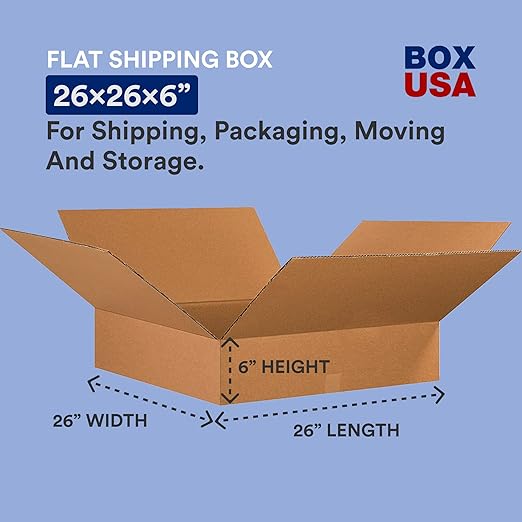 BOX USA 26x26x6 Flat Corrugated Boxes, 26L x 26W x 6H, Storage Box - Image 3