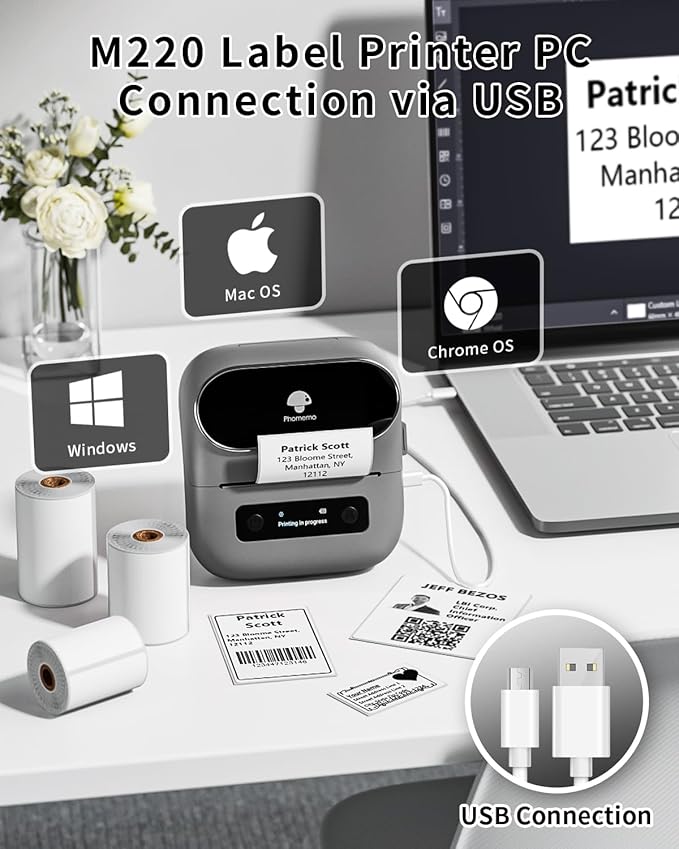 Phomemo Label Printer, M220 Thermal Bluetooth Barcode Label Maker, - Image 4