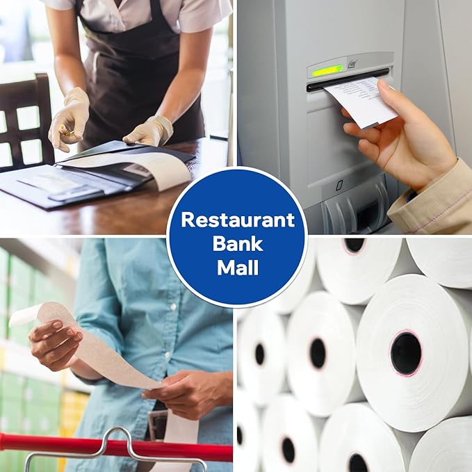 3" x 165' Kitchen Register Rolls, 1 Ply Bond Printer Receipt Paper POS Cash - Image 4