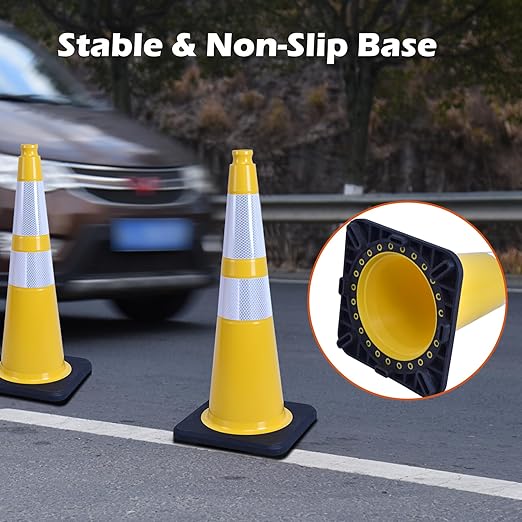 8 Pack 28 Inch Yellow Traffic Cones Heavy Duty - Image 3