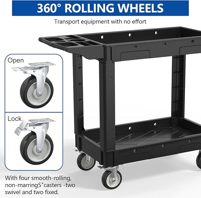 550LBS Utility Cart, 2-Tier 40x17 Inch Utility Cart - Image 5