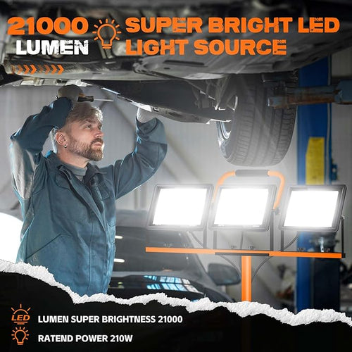 21000 Lumen Work Lights with Stand, 3 Adjustable Head LED Work Light, with - Image 2