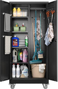 Aobabo Metal Broom Closet Storage Cabinet on Wheels and 2 Lockable Doors by Aobabo