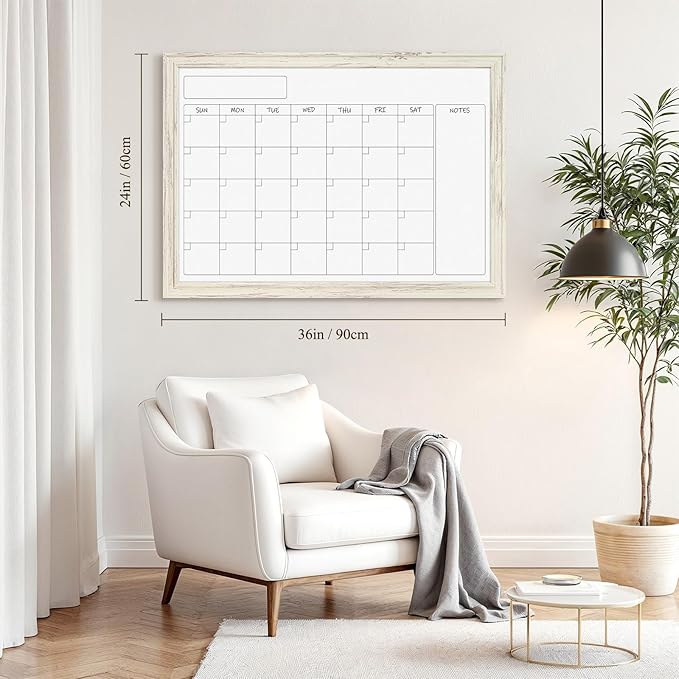 4 THOUGHT Whiteboard Calendar 36" x 24" Magnetic Dry Erase Board Wood Frame - Image 3