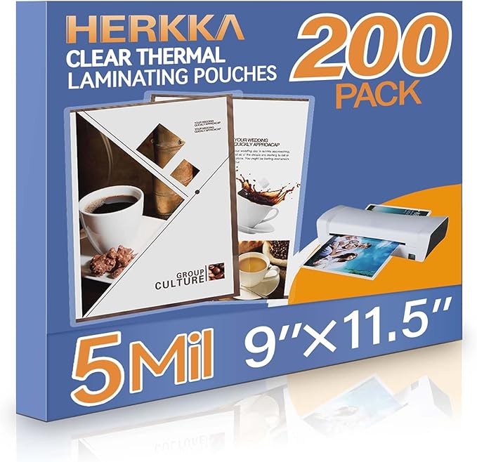 HERKKA 200 Pack Laminating Sheets, Holds 8.5 x 11 Inch Sheets, 5 Mil Clear by HERKKA