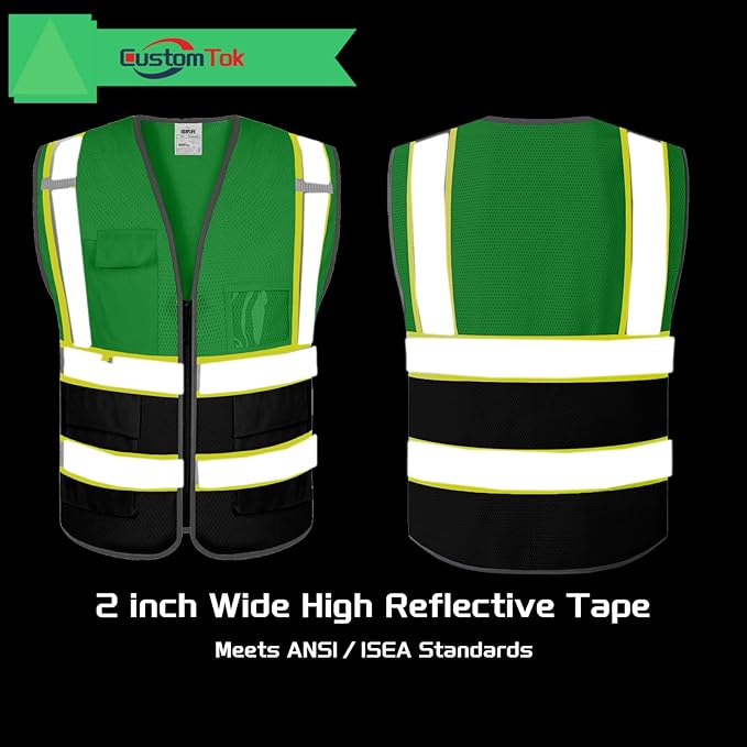 Custom Safety Vest with Logo Pockets High Visibility Reflective Vests - Image 2