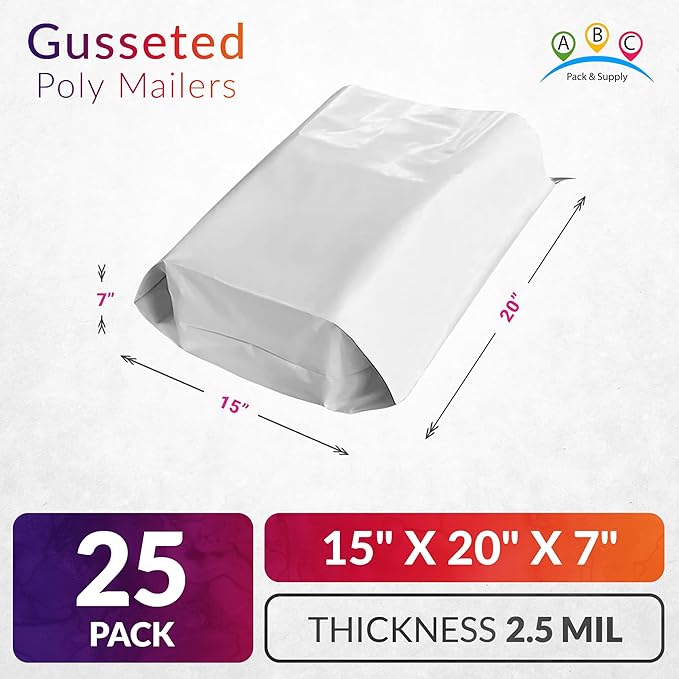 ABC PACK & SUPPLY White Gusseted Poly Mailers, 2.5 Mil. Plastic Shipping Bags - Image 2