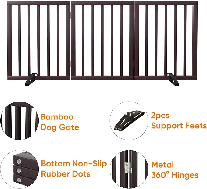 Brown 18-55" Wide Dog Gate, Bamboo Freestanding Pet Gates - Image 5