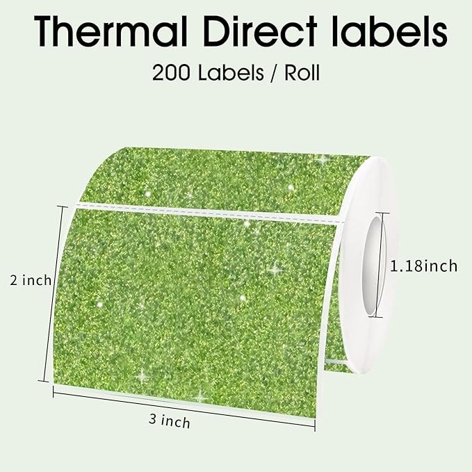 3x2 Inch Holographic Thermal Labels, Glitter Green Thermal Sticker Labels - Image 4