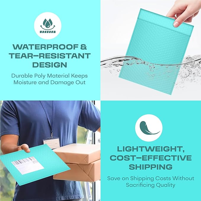 Teal Large Poly Bubble Mailers 9.5x14.5 inch #4 | Self Seal Padded Envelopes - Image 6