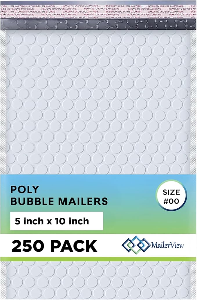 White Small Poly Bubble Mailers 5x10 inch #00 | Self Seal Padded Envelopes | by MAILERVIEW