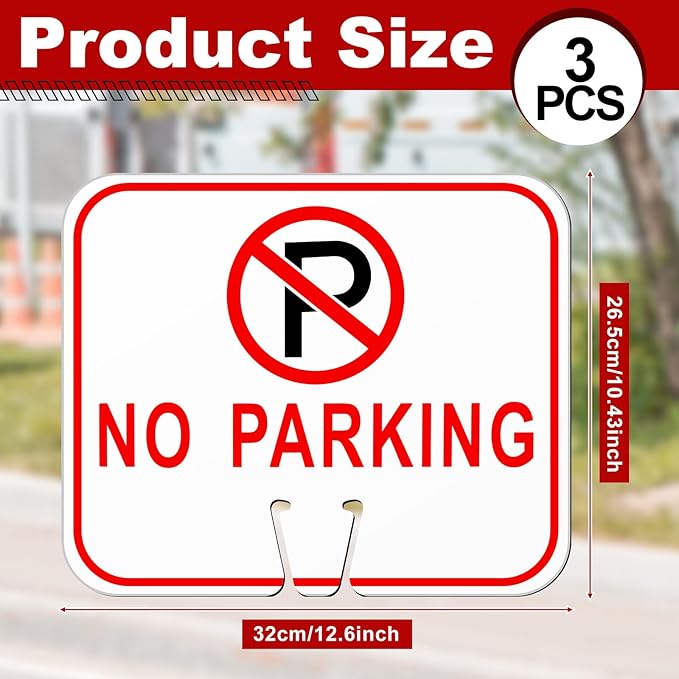 Geetery 3 Pcs No Parking Signs Traffic Cone, 12.6 x 10.43 Inches Plastic - Image 2
