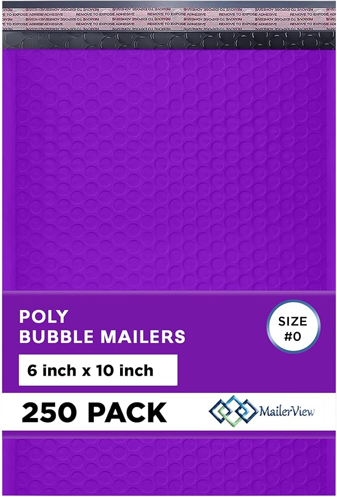 Purple Small Poly Bubble Mailers 6x10 inch #0 | Self Seal Padded Envelopes | by MAILERVIEW