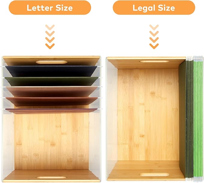Letter/Legal Bamboo Acrylic File Box Organizer, Hanging File Folder Storage - Image 2