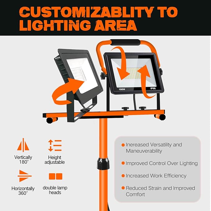 21000 Lumen Work Lights with Stand, 3 Adjustable Head LED Work Light, with - Image 4