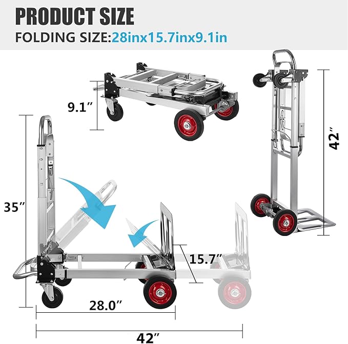 2 in 1 Aluminium Hand Truck Dolly 450lbs Capacity, Heavy Duty Convertible Hand - Image 3