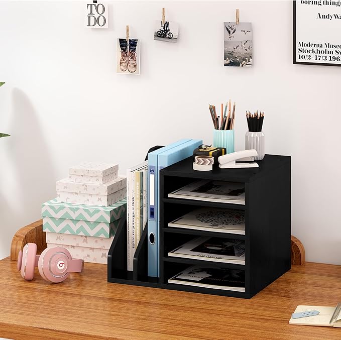 Wood Desk Organizer File Holder, Wooden Mail Organizer Countertop - Image 6
