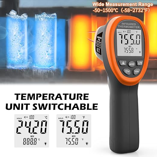 BTMETER BT-1500 Pyrometer 30:1 Industrial Laser Thermometer Gun, -58℉ to 2732℉ - Image 3