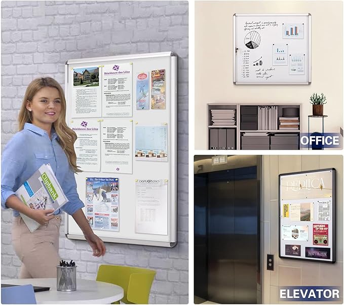SWANCROWN Enclosed Bulletin Board Magnetic Dry Erase Noticeboard Lockable - Image 6