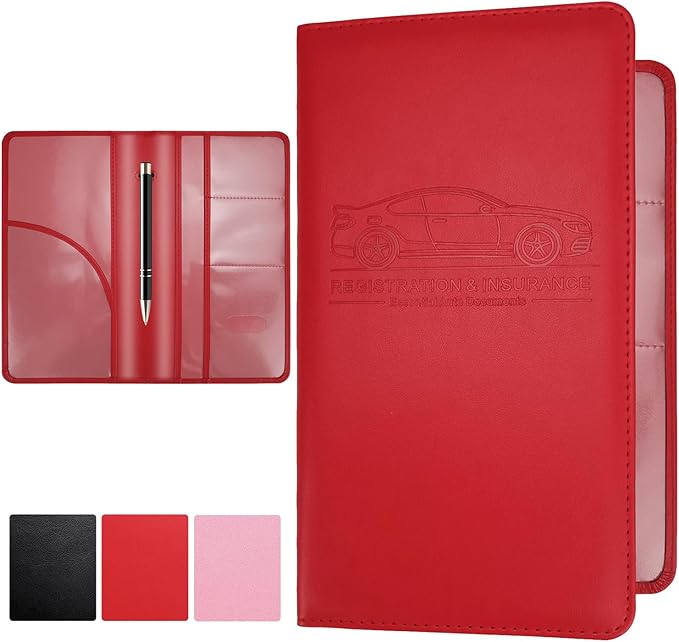 Car Registration and Insurance Card Holder, Leather License Document Red Glove by PLOJOP