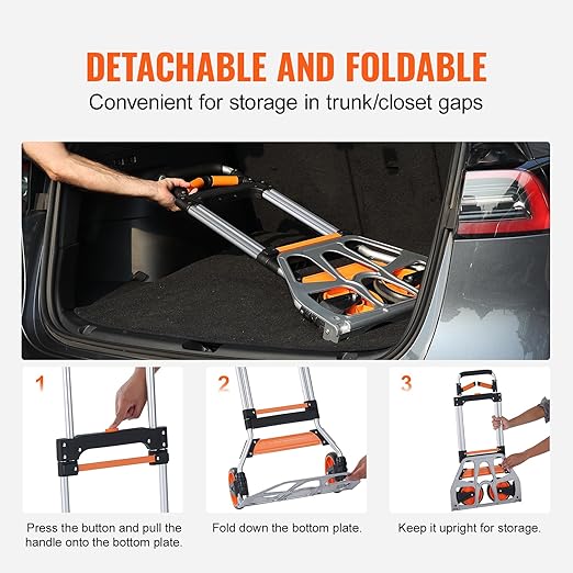 VEVOR Folding Hand Truck and Dolly, 309 Lbs Capacity, Aluminum Foldable Cart - Image 7