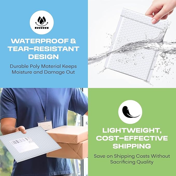 White 10x13 Inch Poly Bubble Mailers |Self Seal Padded Envelopes - Image 8