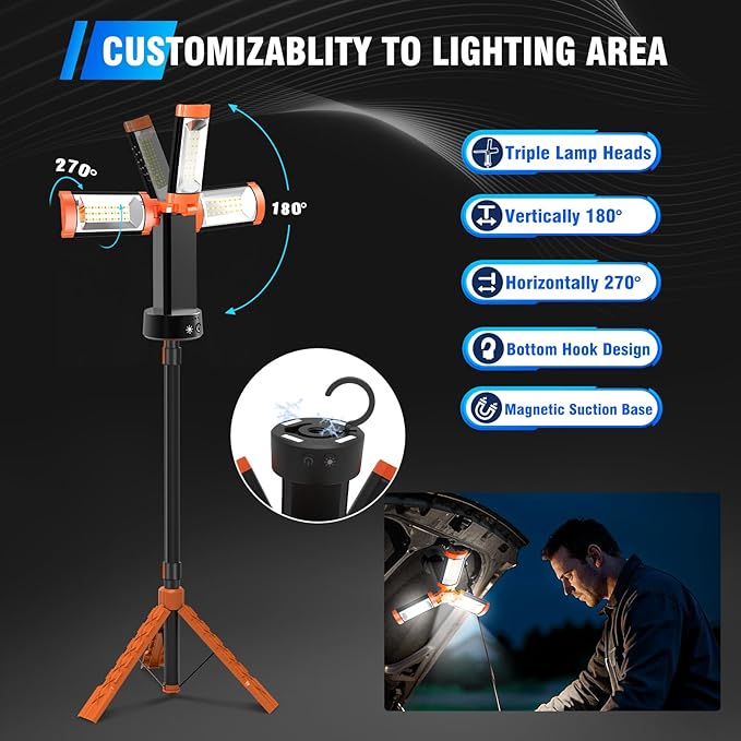 12000mAh Camping Light with Stand, Rechargeable Work Light, 10000 Lumen - Image 5