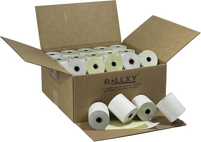 50 Rolls 3" x 95' 2-Ply Carbonless White/Canary Cash Register Paper by PosPaperRoll