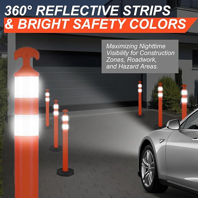 42" Traffic Delineator Posts, 6 Pack Orange Safety Cones - Image 2
