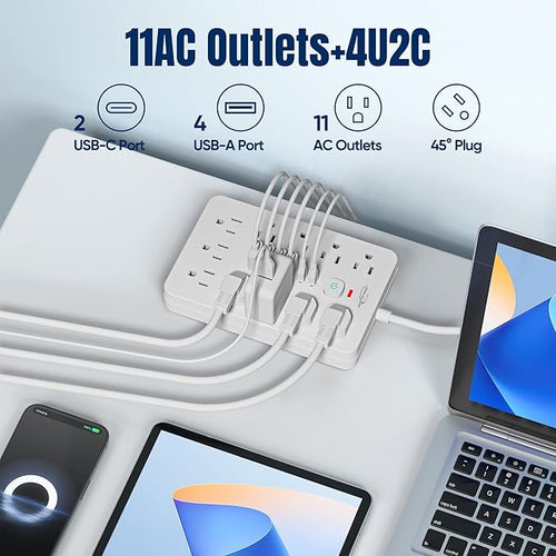15 FT Flat Plug Surge Protector Power Strip, 11 Multiple AC Outlets - Image 2