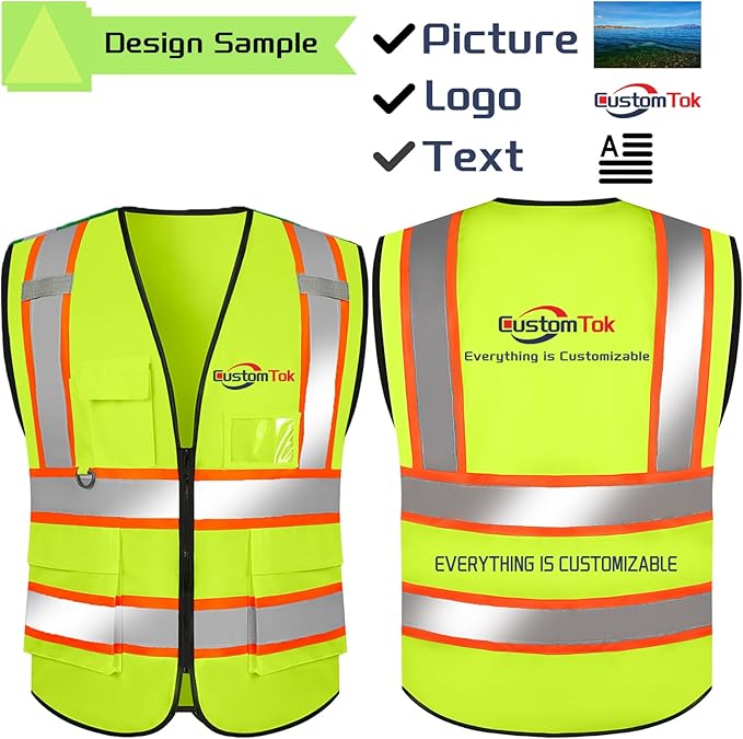 Custom Safety Vest with Logo Pockets High Visibility Reflective Vests - Image 5