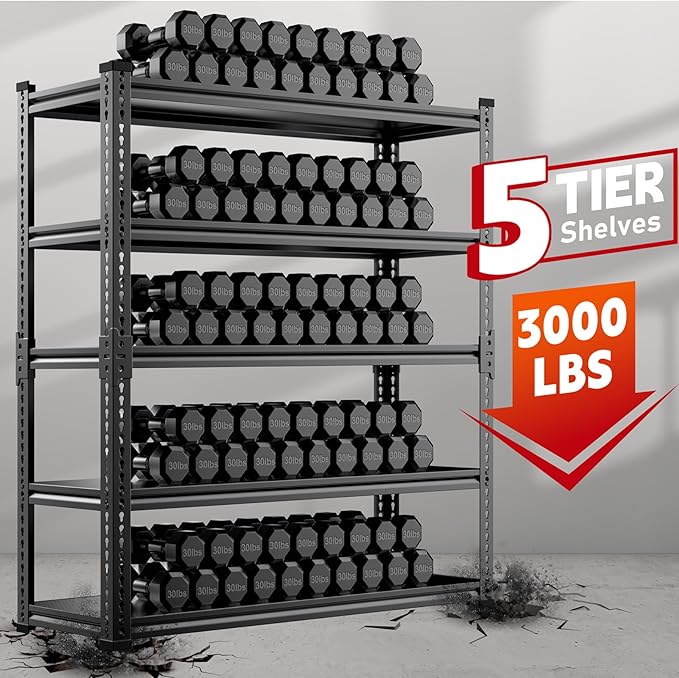 Heavy Duty Garage Shelving, 5-Tier Storage Rack 3000LBS Capacity 48" W x 72" H - Image 6