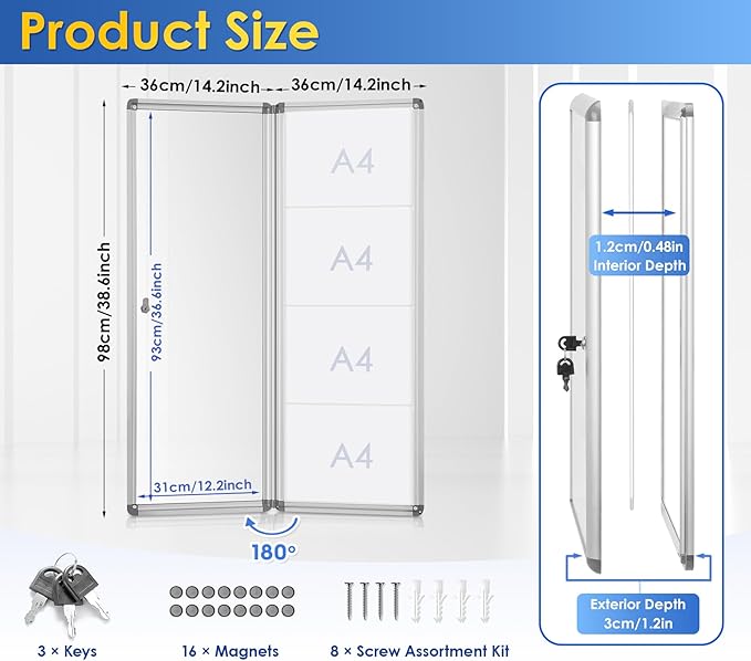 SWANCROWN Enclosed Bulletin Board Magnetic Dry Erase Noticeboard Lockable - Image 2