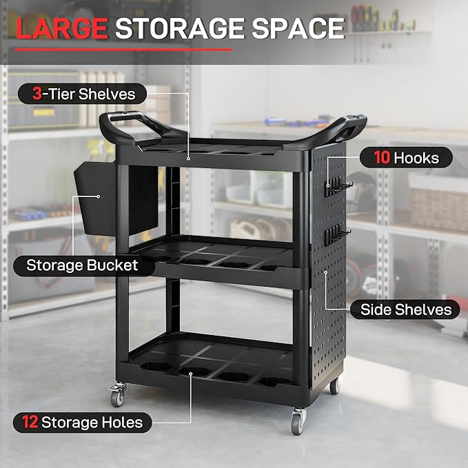 HOMCOM 3 Tier Utility Cart on Wheels, Rolling Tool Storage - Image 3
