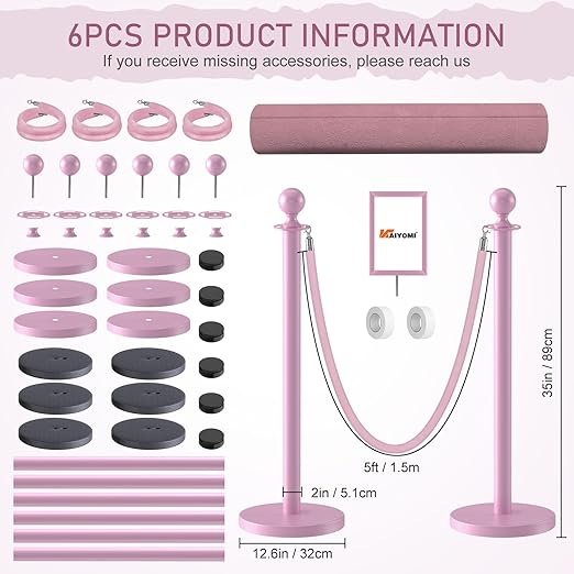 kaiyomi 6Pcs Stanchions Posts Velvet Ropes - Image 2