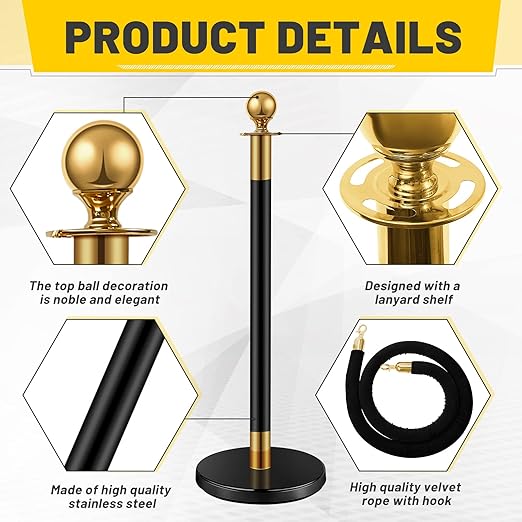 Ferraycle 12 Pcs Stainless Steel Stanchions Post Queue 5 ft Carpet Ropes and - Image 3