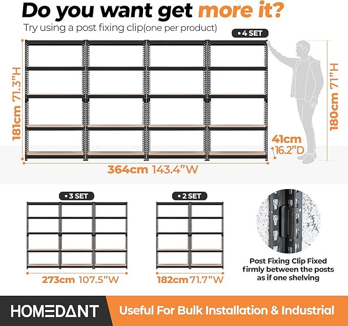 HOMEDANT 5 Tier Storage Shelves Adjustable Laminated Boltless Garage Metal - Image 7