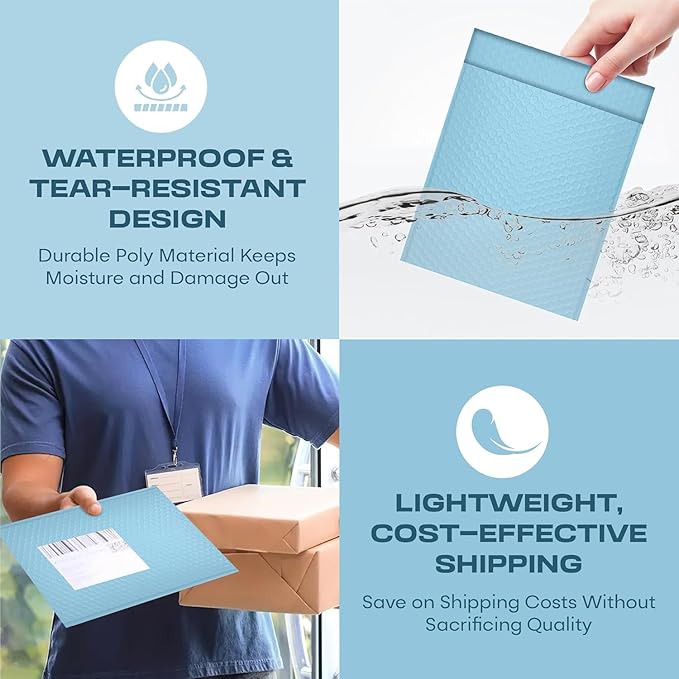 Light Blue Large Poly Bubble Mailers 12x15 inch | Self Seal Padded Envelopes - Image 7