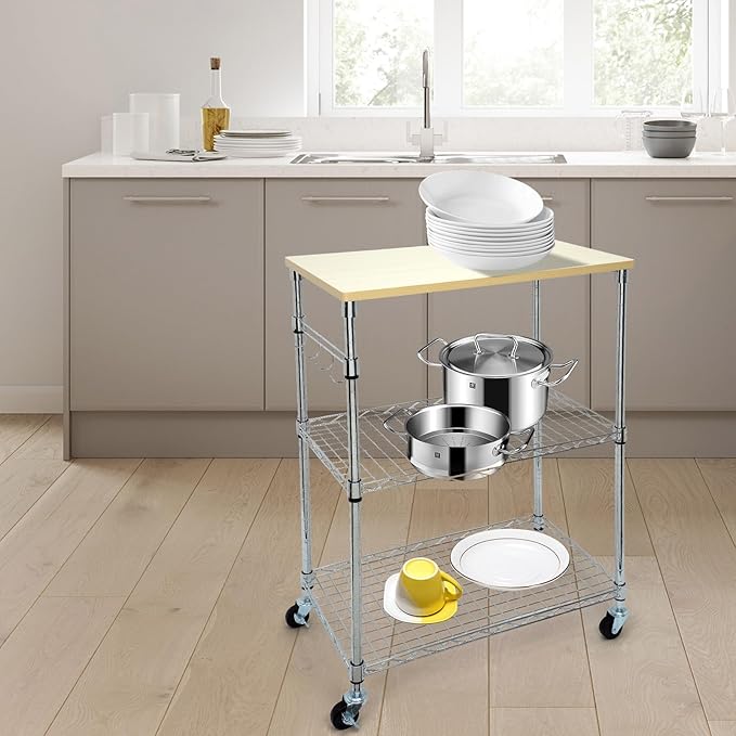 Chrome 3-Tier Rolling Kitchen Cart - Image 4