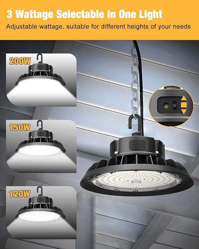 UFO LED High Bay Light 200W 6 Pack, High Bay LED Shop Light 30, 000LM 0-10V - Image 3